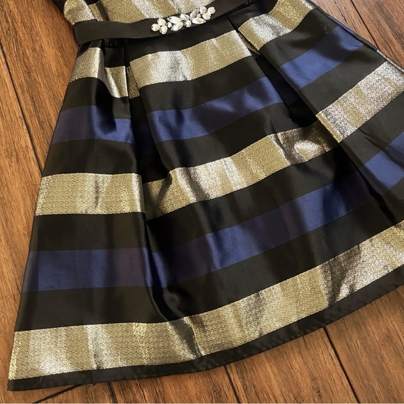 Amy Byer Girls 14 Formal Dress Shimmery Gold Blue Black Wedding Holiday Event - Picture 7 of 12